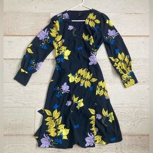 HOLAGEN | Blue Floral Print Wrap Midi Dress | Size M